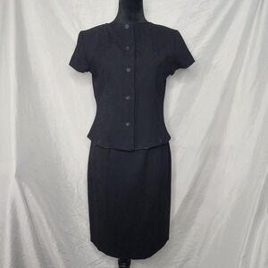 Vintage 1960s AUSTIN REED Size‎ 6 Black Jacquard 2pc Skirt Suit Set 100% Wool